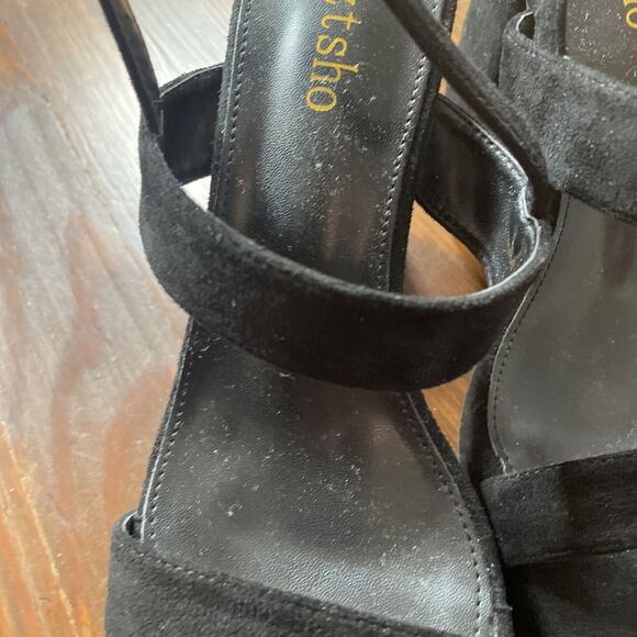 Black 5" High Block Heel 1.5"PLATFORM Open Toe Shoes WOMEN Size 9.5 - Picture 4 of 12